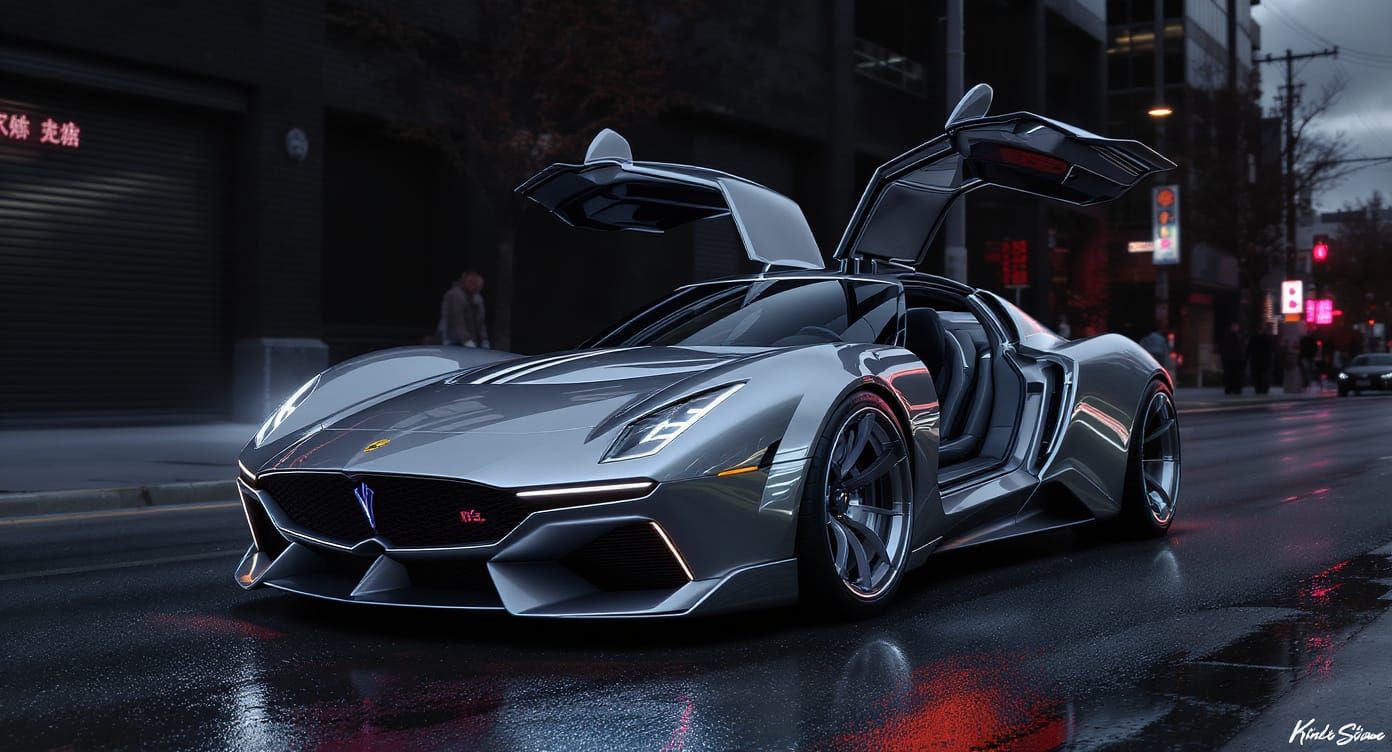 Futuristic Studebaker Avanti Coupe in Urban Cityscape