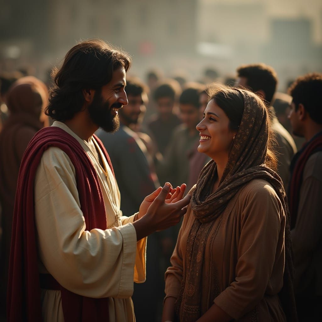 Jesus Engages with a Diverse Crowd in Cinematic Realism