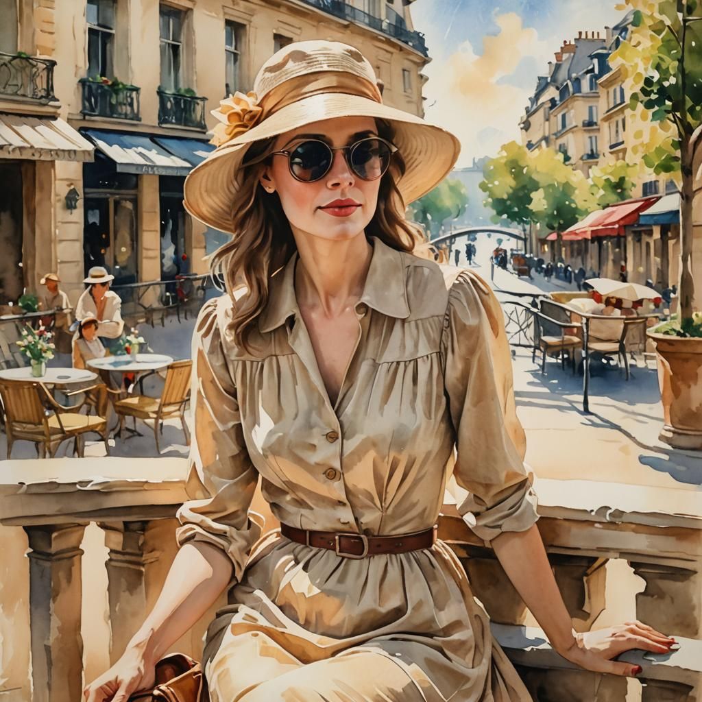 Parisian Woman in Gouache Style Watercolor