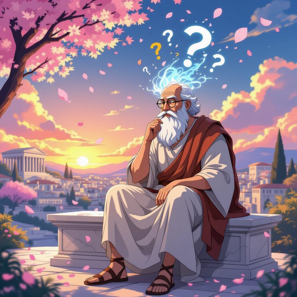 Socrates in Thought: Ancient Athens Anime Scene
