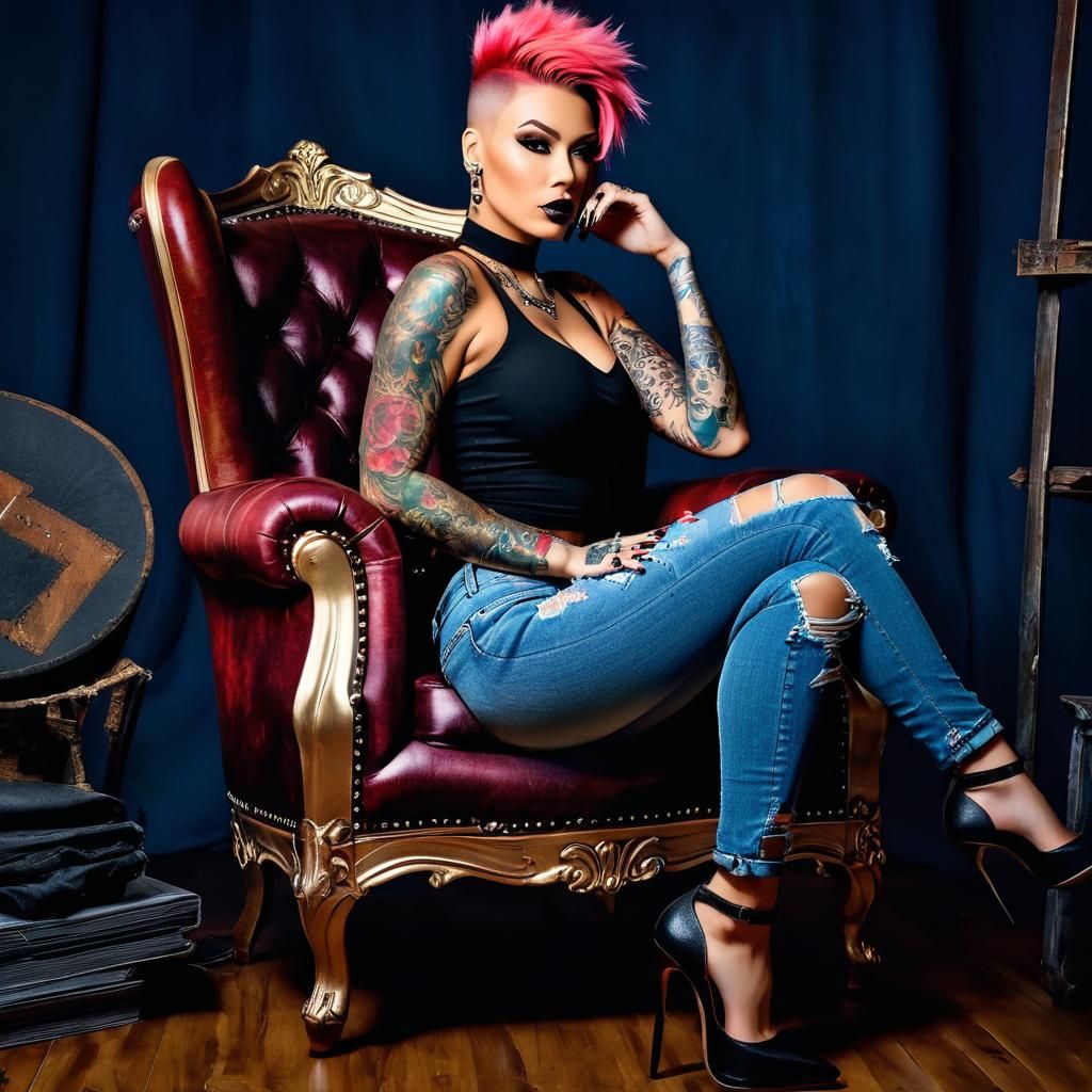 Punk Girl with Tattoos in Detailed Digital Art