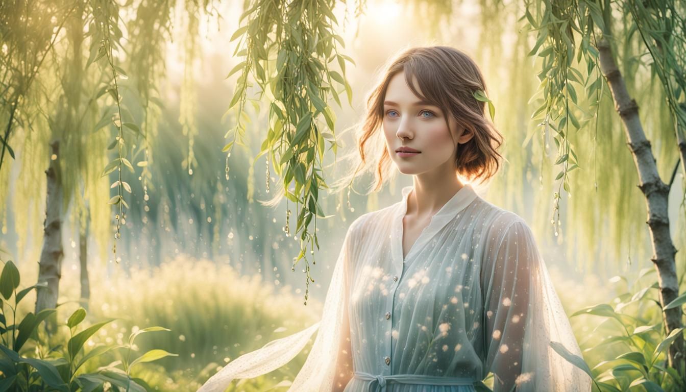 Cinematic Woman Portrait in Lush Dewy Garden