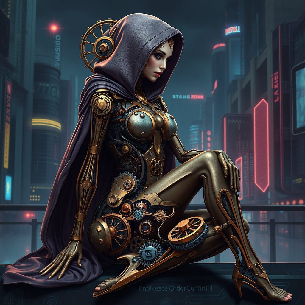 Futuristic Mechanical Goddess with Interlocking Gears and Co...