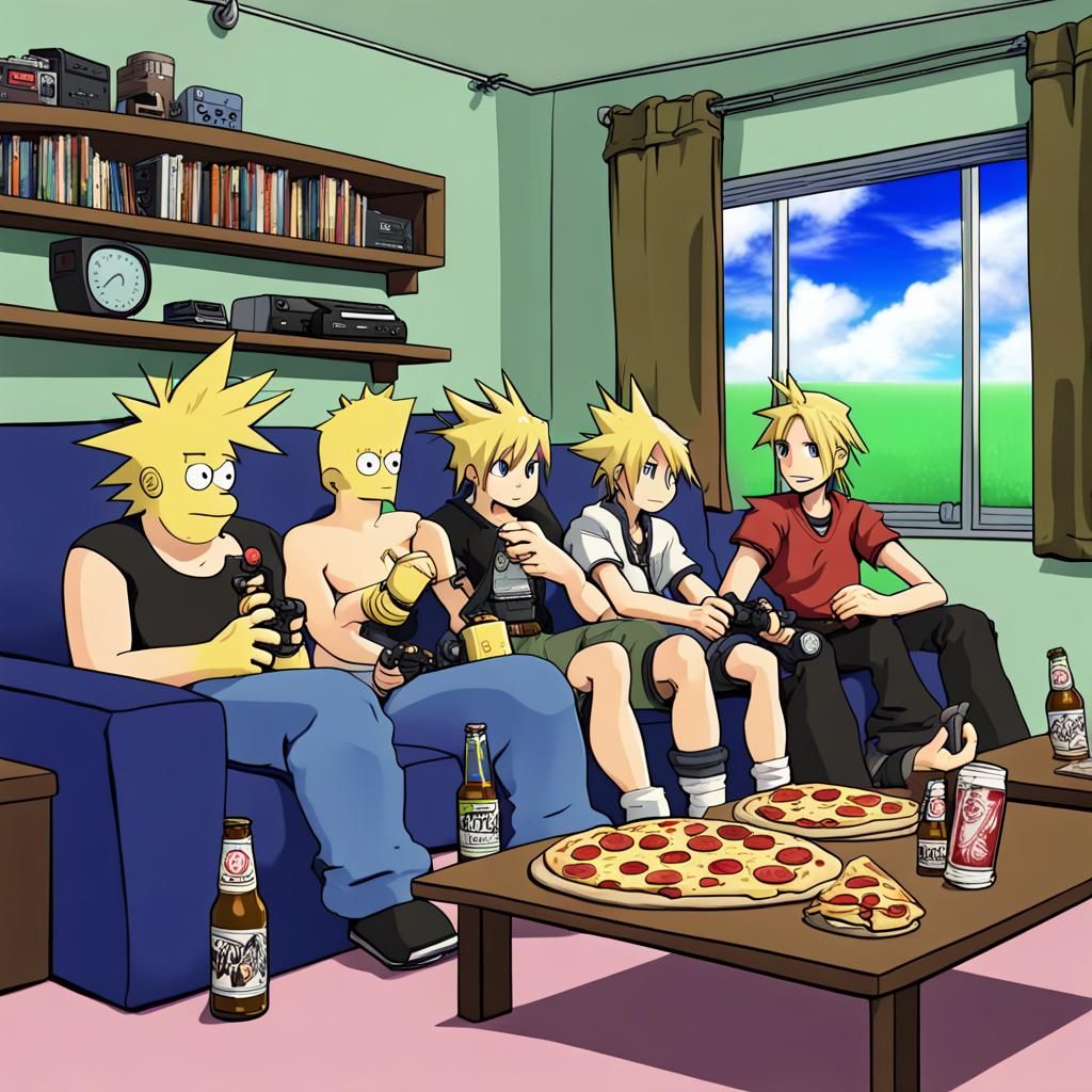 Cloud and Shulk Relaxing at Home