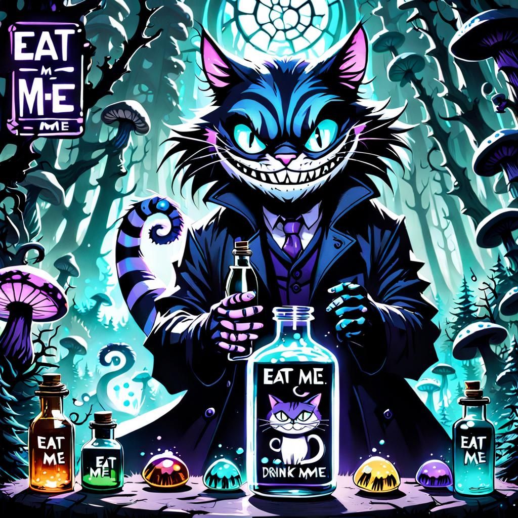 Sinister Cheshire Cat Portrait with Glowing Portal