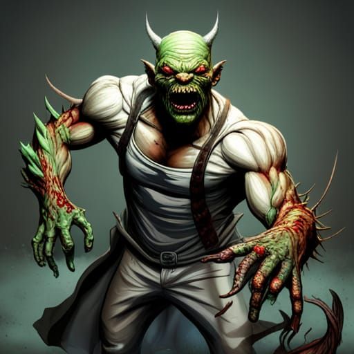 Hulking Reptilian Barbarian Battles Doctor: Dark Fantasy Art