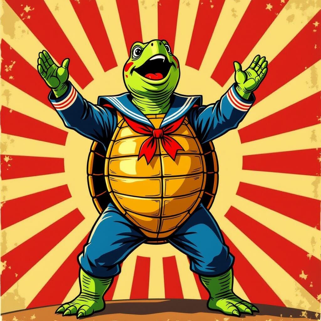 Patriotic Singing Turtle in Soviet Propaganda Style