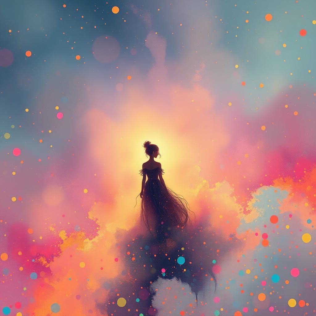 Neo-Impressionist Wanderer Lost in Kaleidoscopic Mist