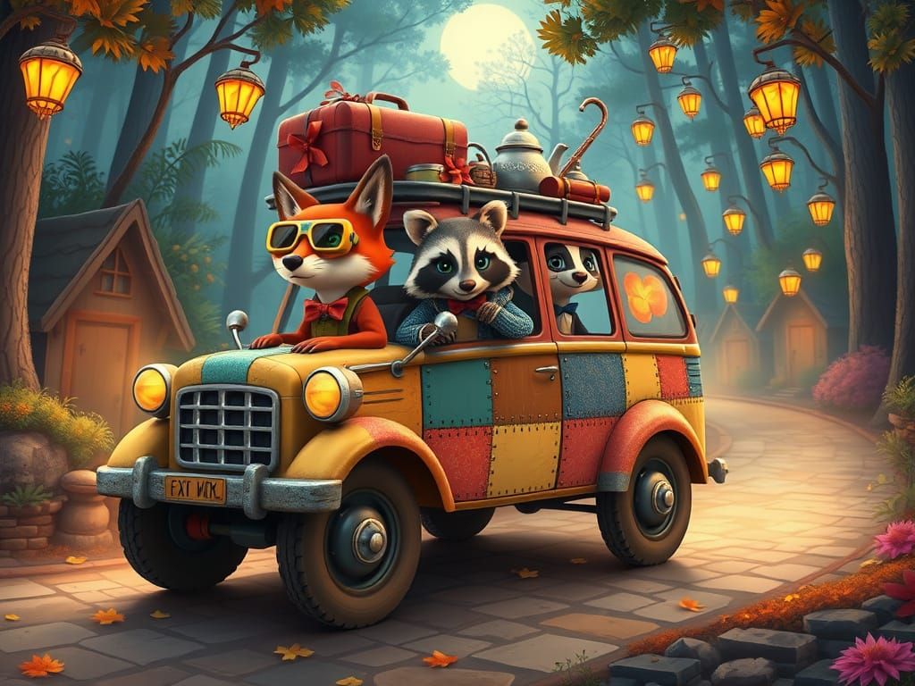 Adventurous Animals on a Road Trip Through Enchanted Forest