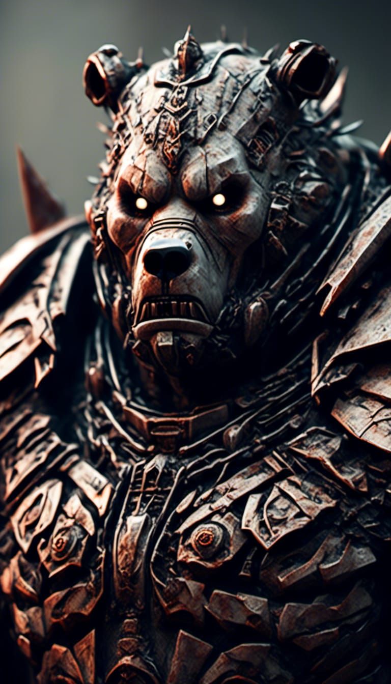 Creepy Zombie Robot Bear Portrait in Horrorcore Style