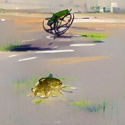 Frog Rides Bicycle Through a Forest