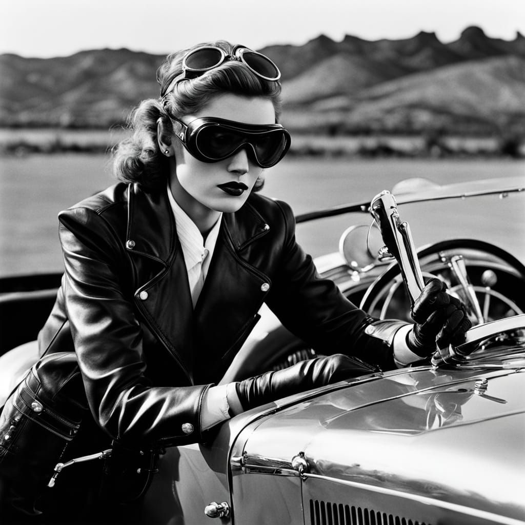 Elegant Automotive Portrait in Film Noir Style
