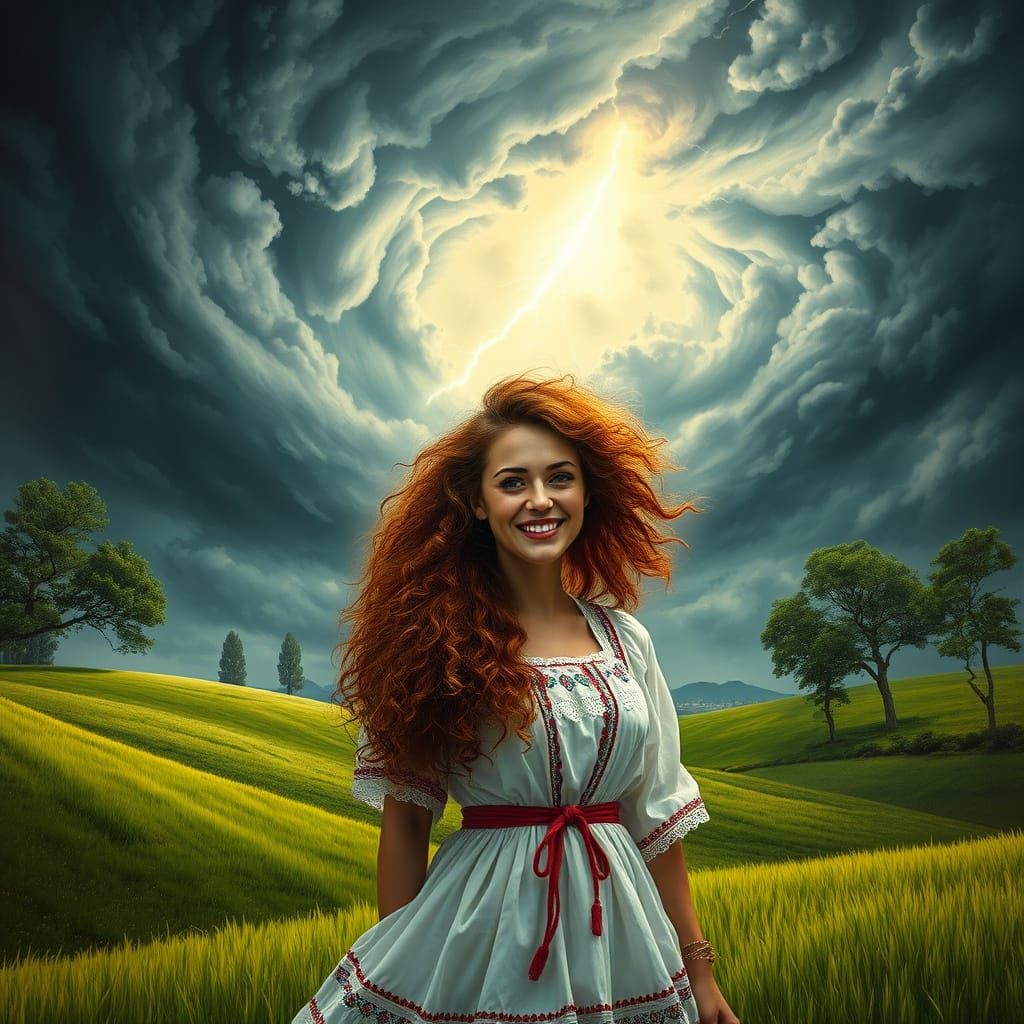 Vibrant Slavic Woman Paints Thunderstorm in Hyperrealistic S...