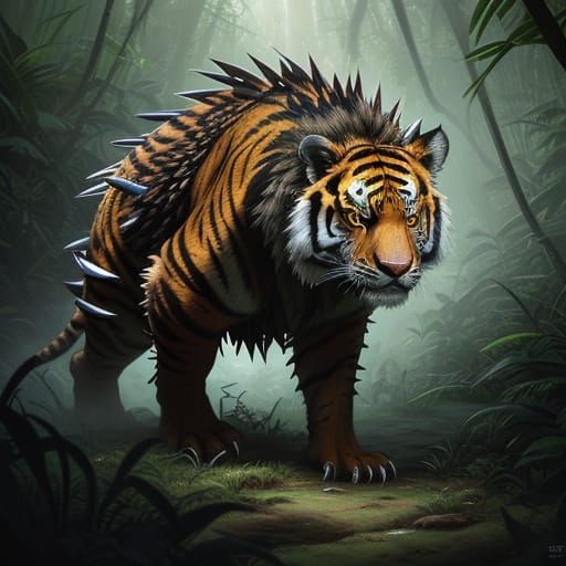 Fantasy Art Fusion: Porcupine Tiger in Jungle