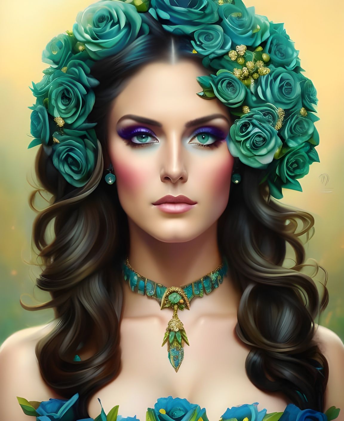 Floral Goddess Portrait in Colorful Long Shadows