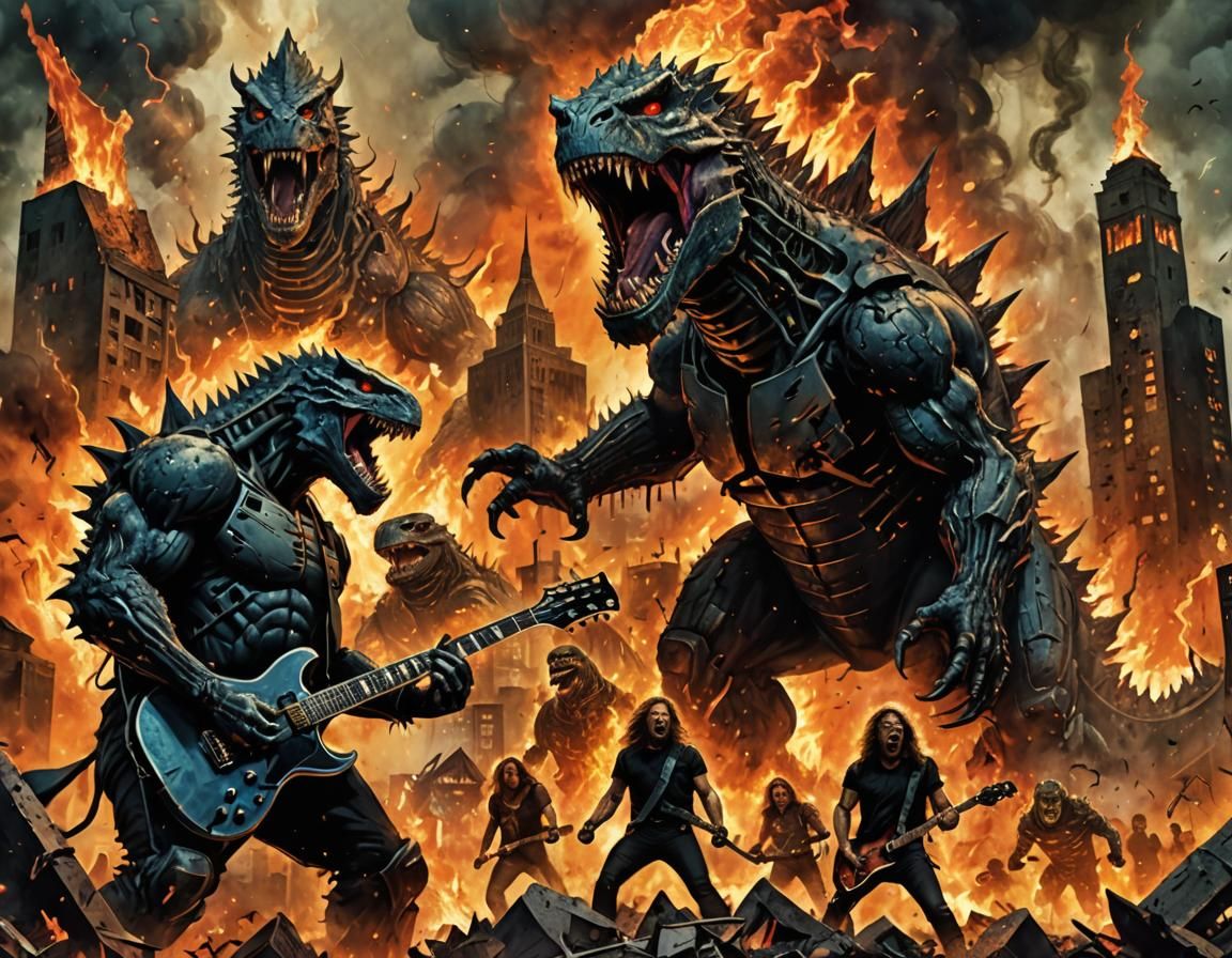 Metallica vs Godzilla: Apocalyptic Heavy Metal Album Art