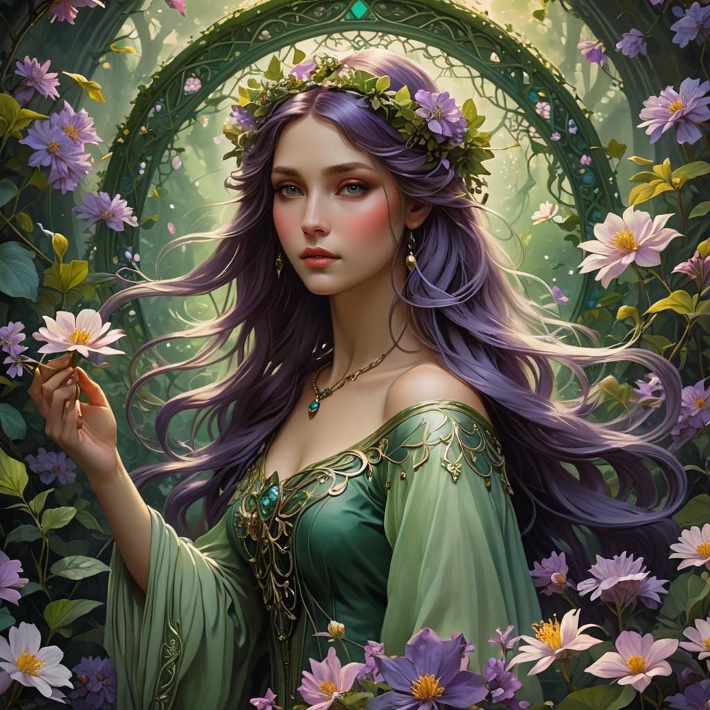 Enchanting Fairy Girl in Luscious Floral Dreamscape