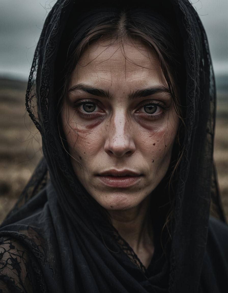 Woman in Black Veil Portrait