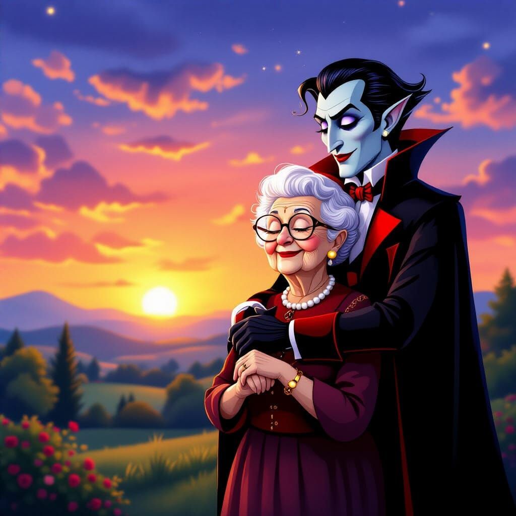 Vampire and Grandma at Sunset