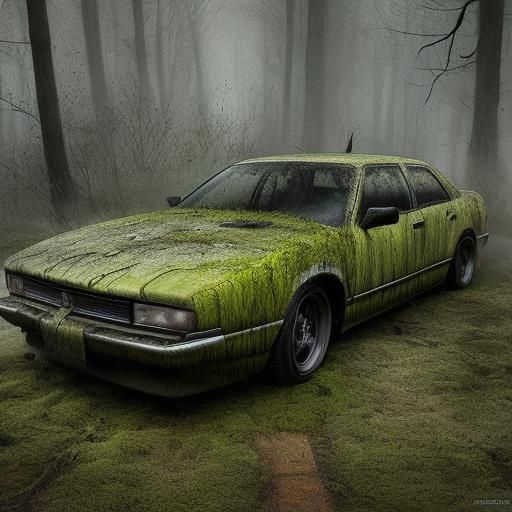 Sinister Moss-Covered JDM Car Horror Poster