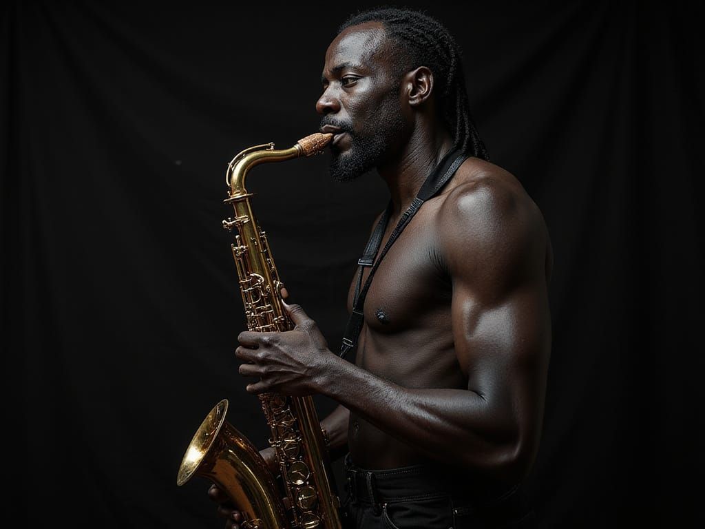 Black Man with Saxophone in Artstation Style