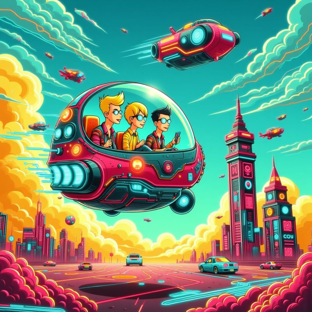 Jetsons in Cyberpunk Dystopia, Hanna-Barbera Style