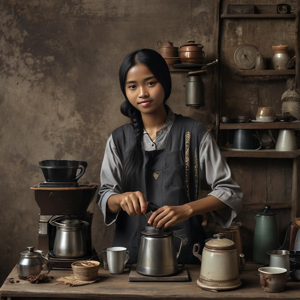 Indonesian Teenage Girl Making Coffee