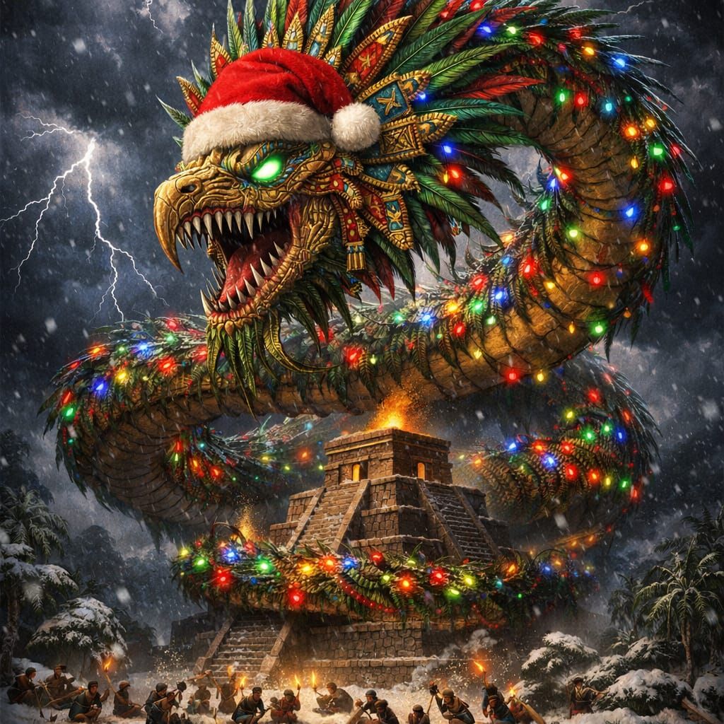 Christmas Quetzalcoatl Serpent Descends on Aztec Pyramid