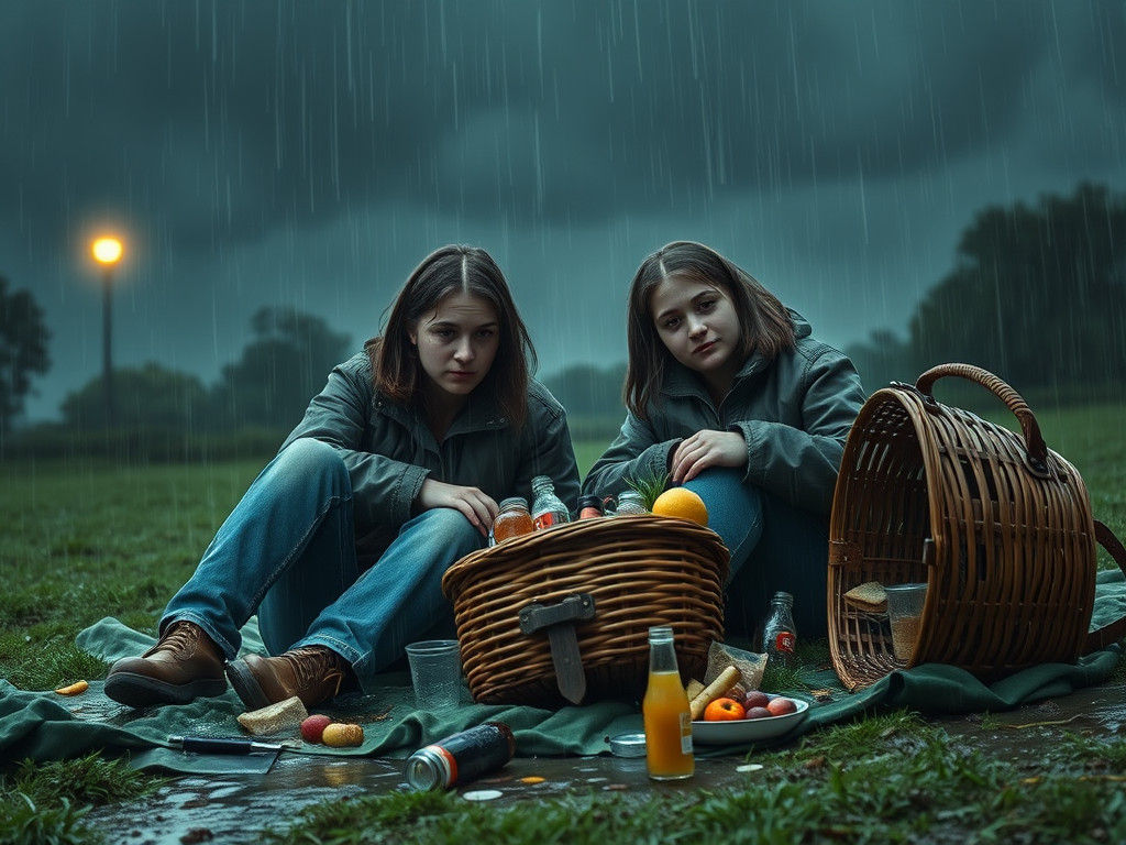 Rain-Soaked Picnic Date in Style of Old Masters