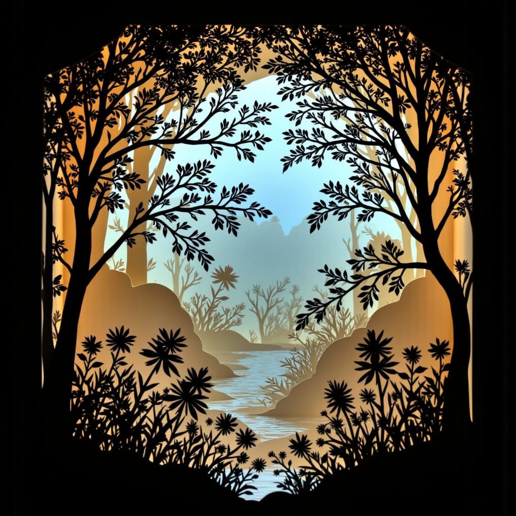 Intricate Papercut Diorama with Delicate Lace and Crochet Pa...