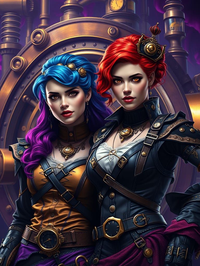 Confident Steampunk Queen and Loyal Best Friend