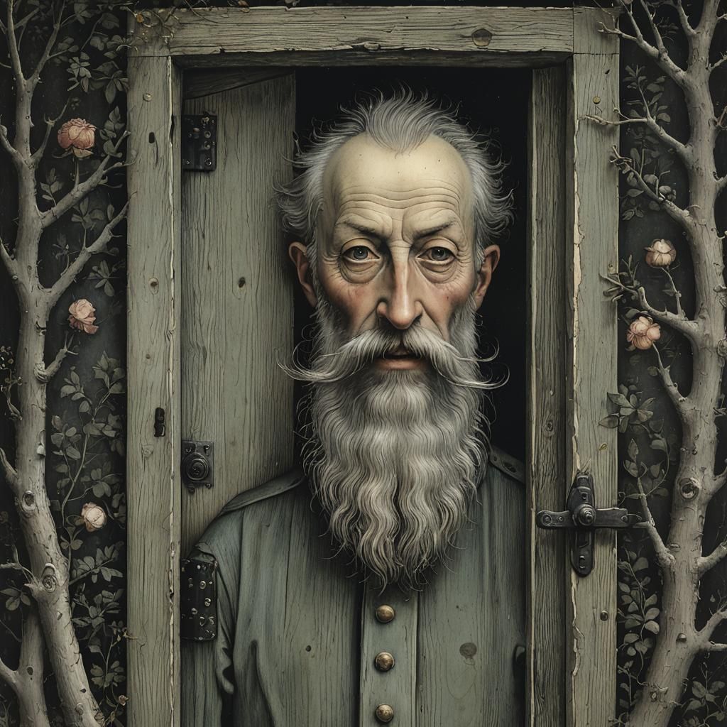 Surreal Door with Beard, in Renaissance Style