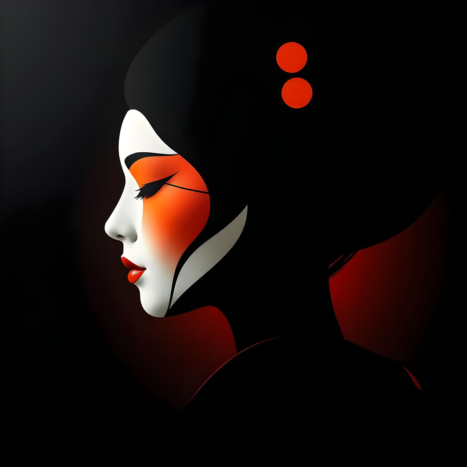 Geisha Face with Geometric Accents in Modern Art Style