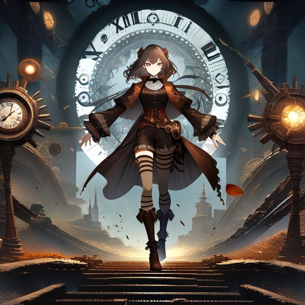 Anime Steampunk Girl in Dark Fantasy Style