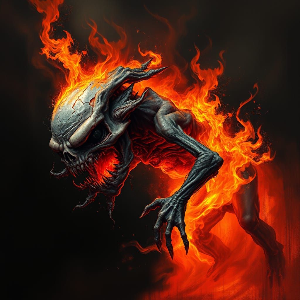 Fiery Undead Horror Figure in Dark Gothic Style