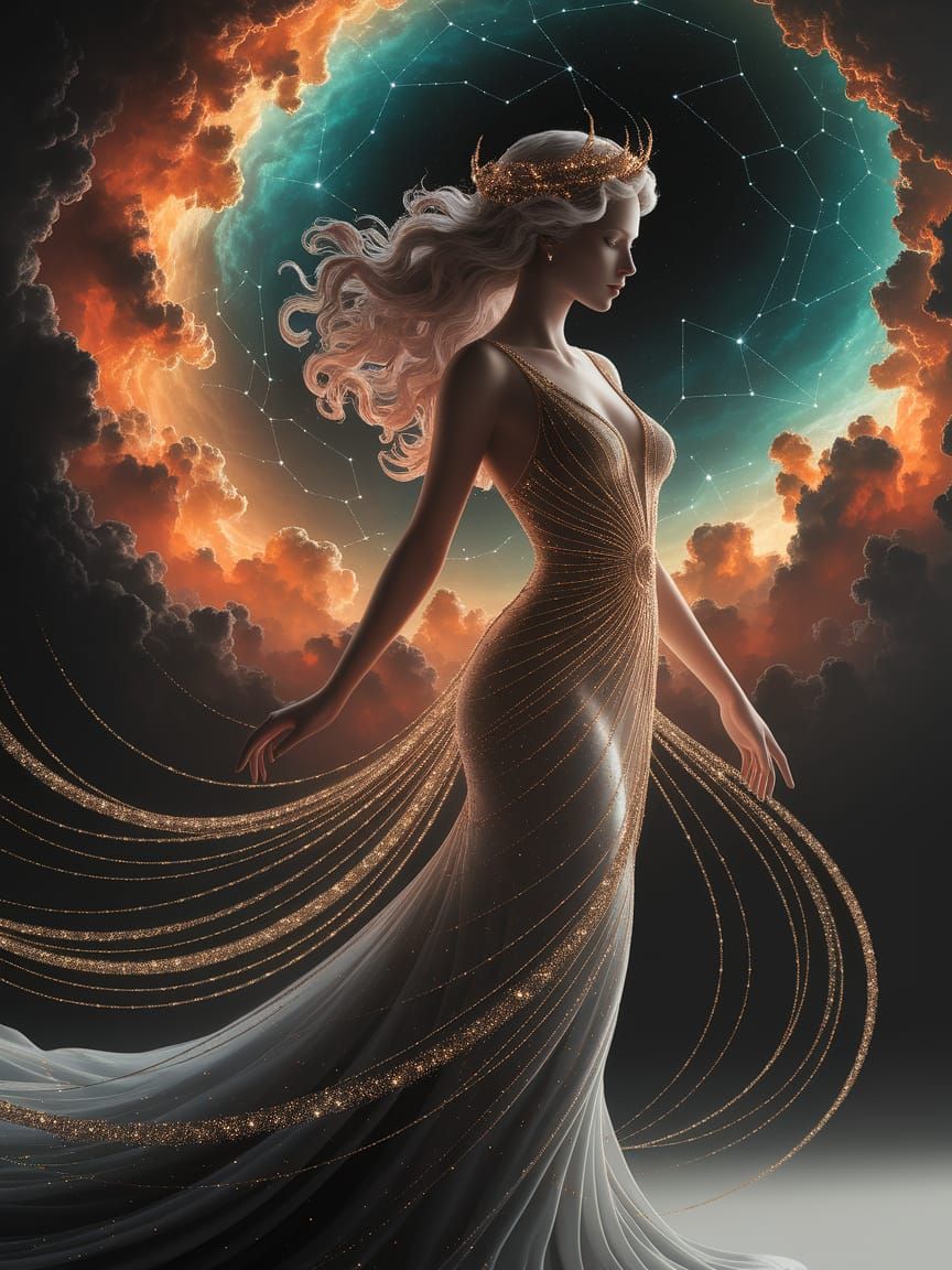 Starborn Oracle Silhouette in Art Nouveau Style