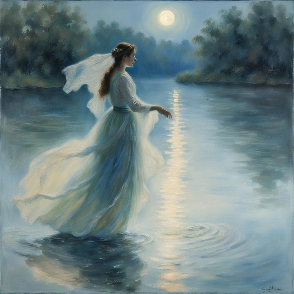 Ethereal Water Dancer in Pastel Impressionism