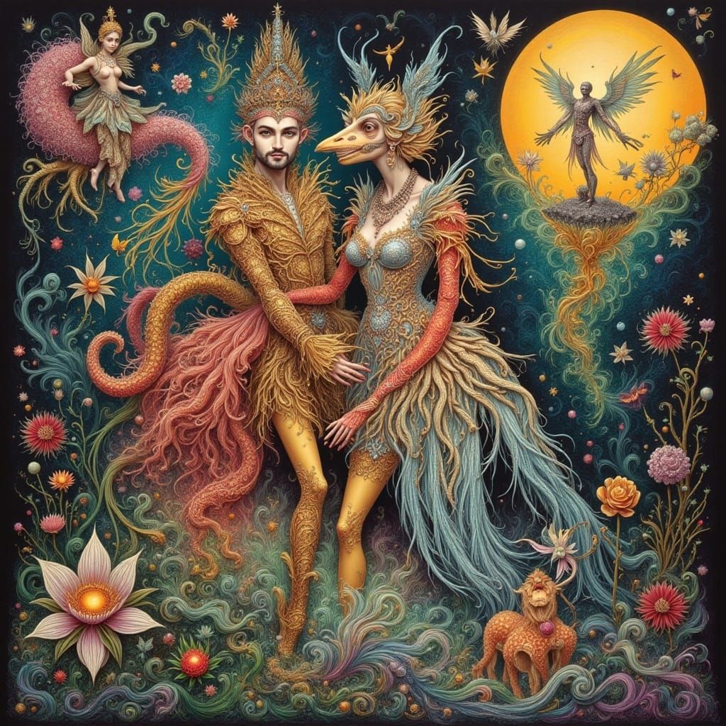 Surreal Gothic American Family in Zentangled Flux