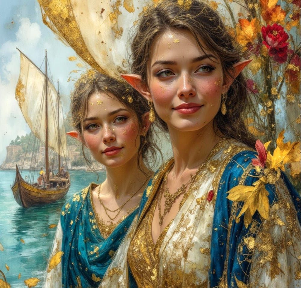 Elvish Family in Middle Earth Watercolor Painting