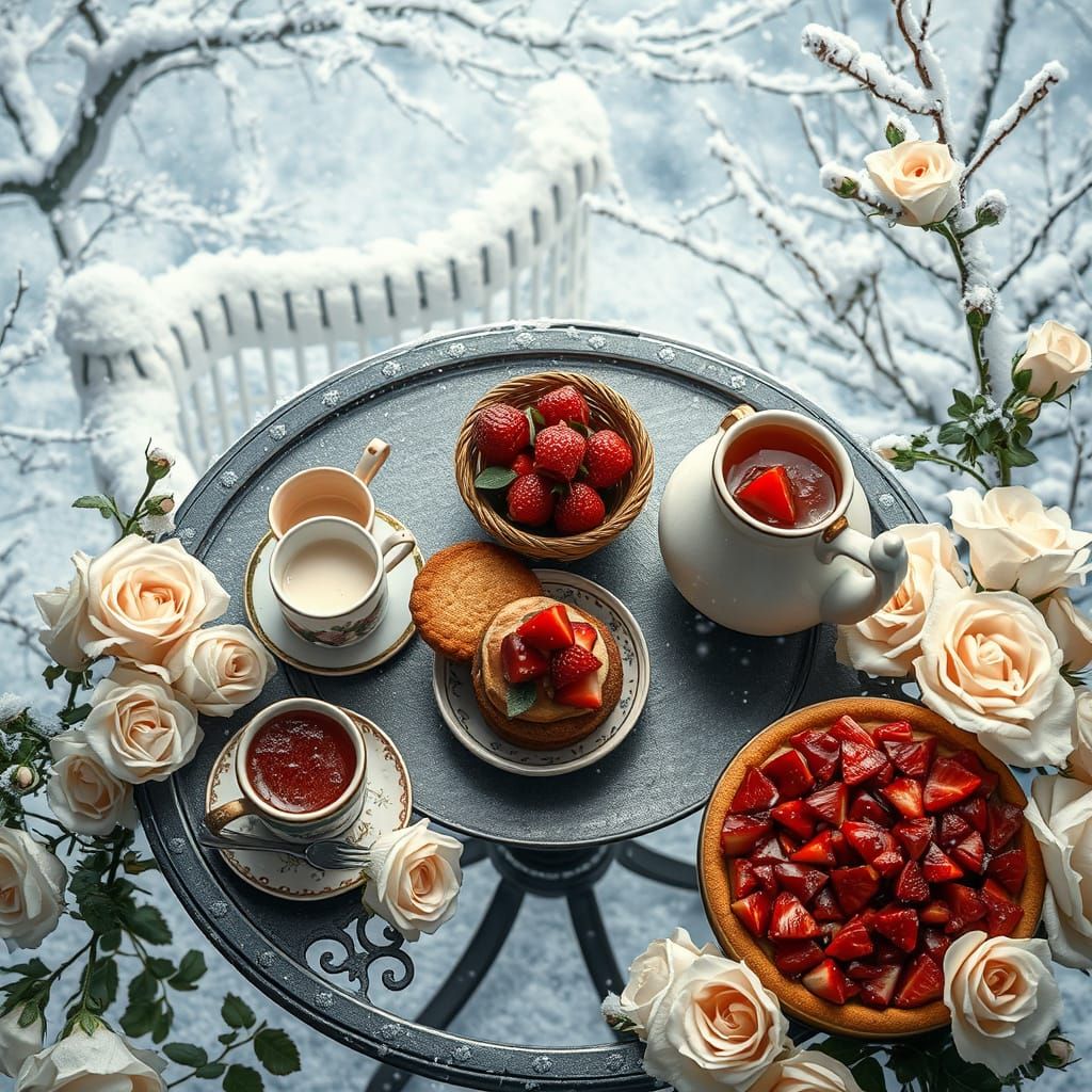 Winter Wonderland Snowstorm with Strawberry Pie