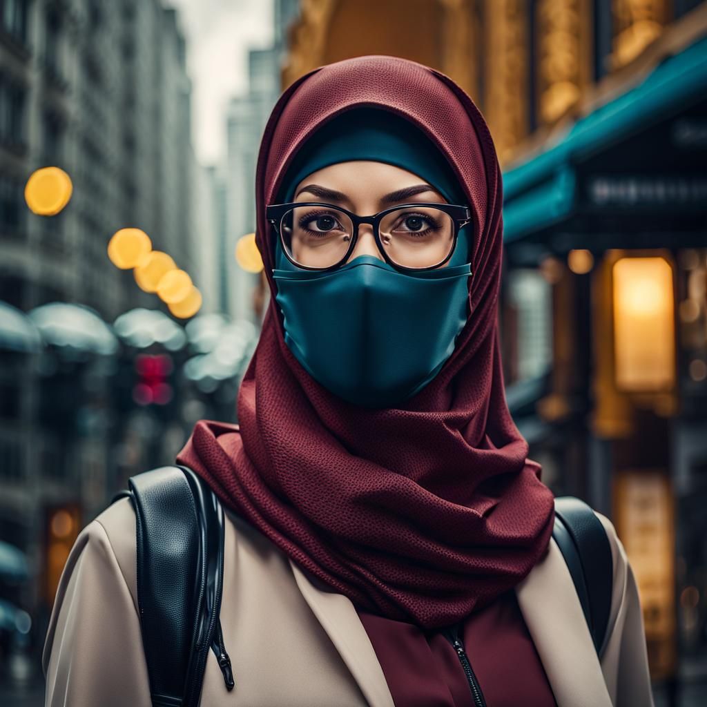Confident Woman in Hijab Portrait, Matte Painting Style
