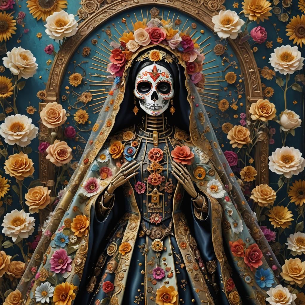 Steampunk Sugar Skull Virgen de Guadalupe Oil Painting