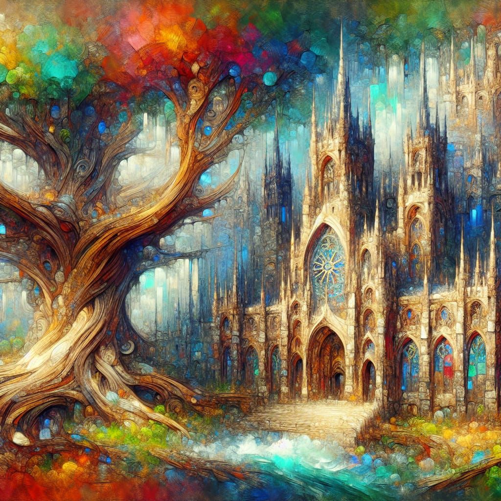 Yggdrasil's Castle: A Maximalist Impressionistic Masterpiece