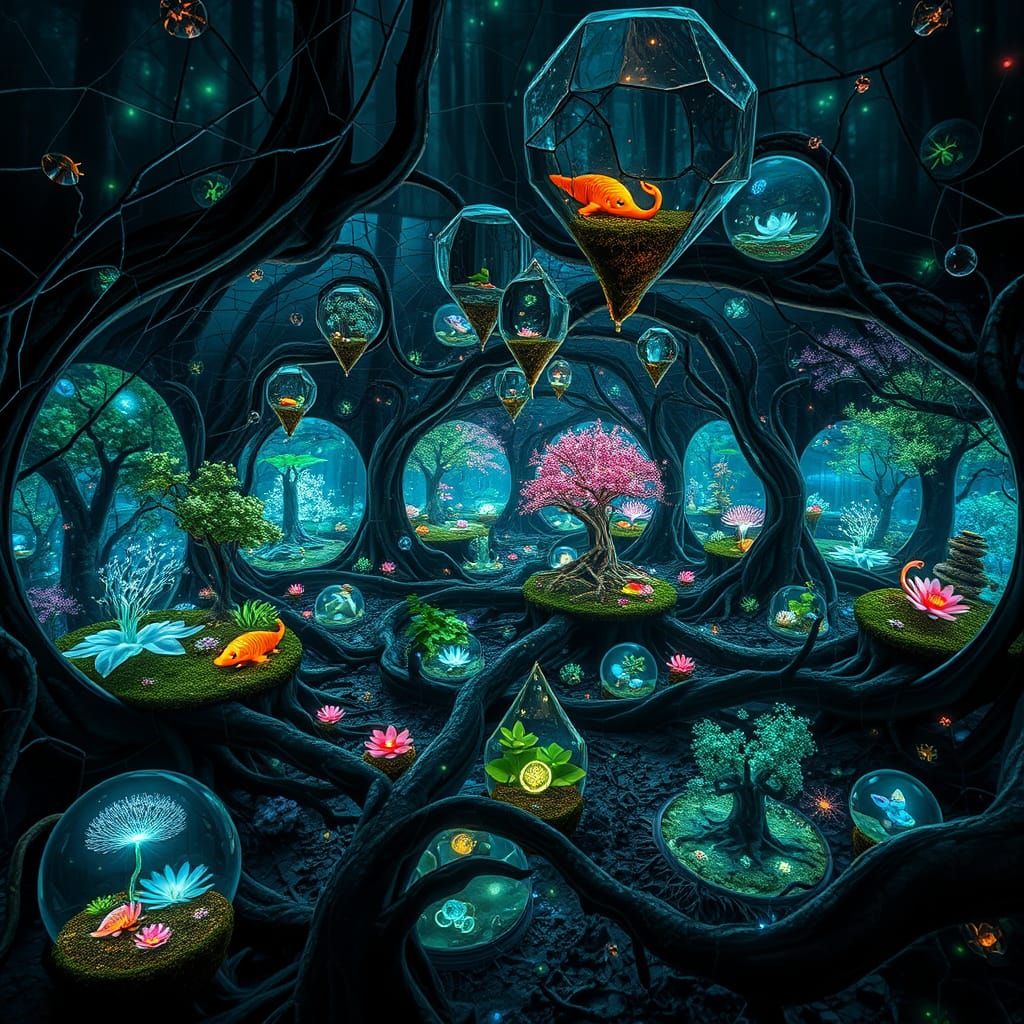 Glowing Labyrinth of Interconnected Ecosystems in Bio Art