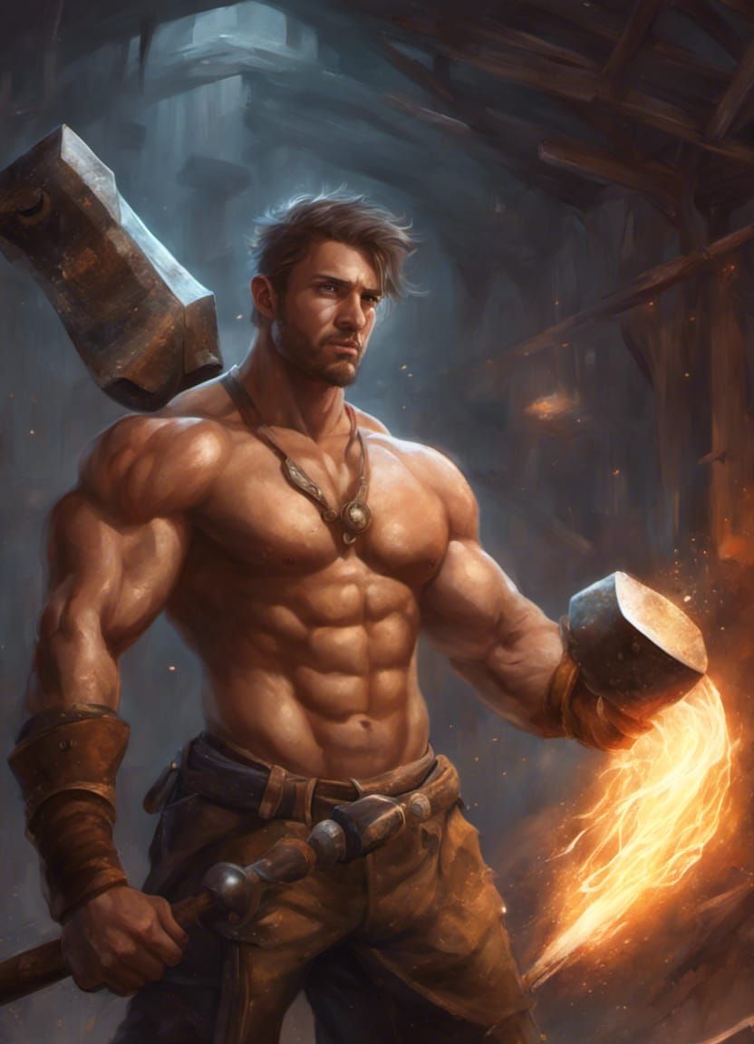 Buff Construction Worker with Magical Hammer