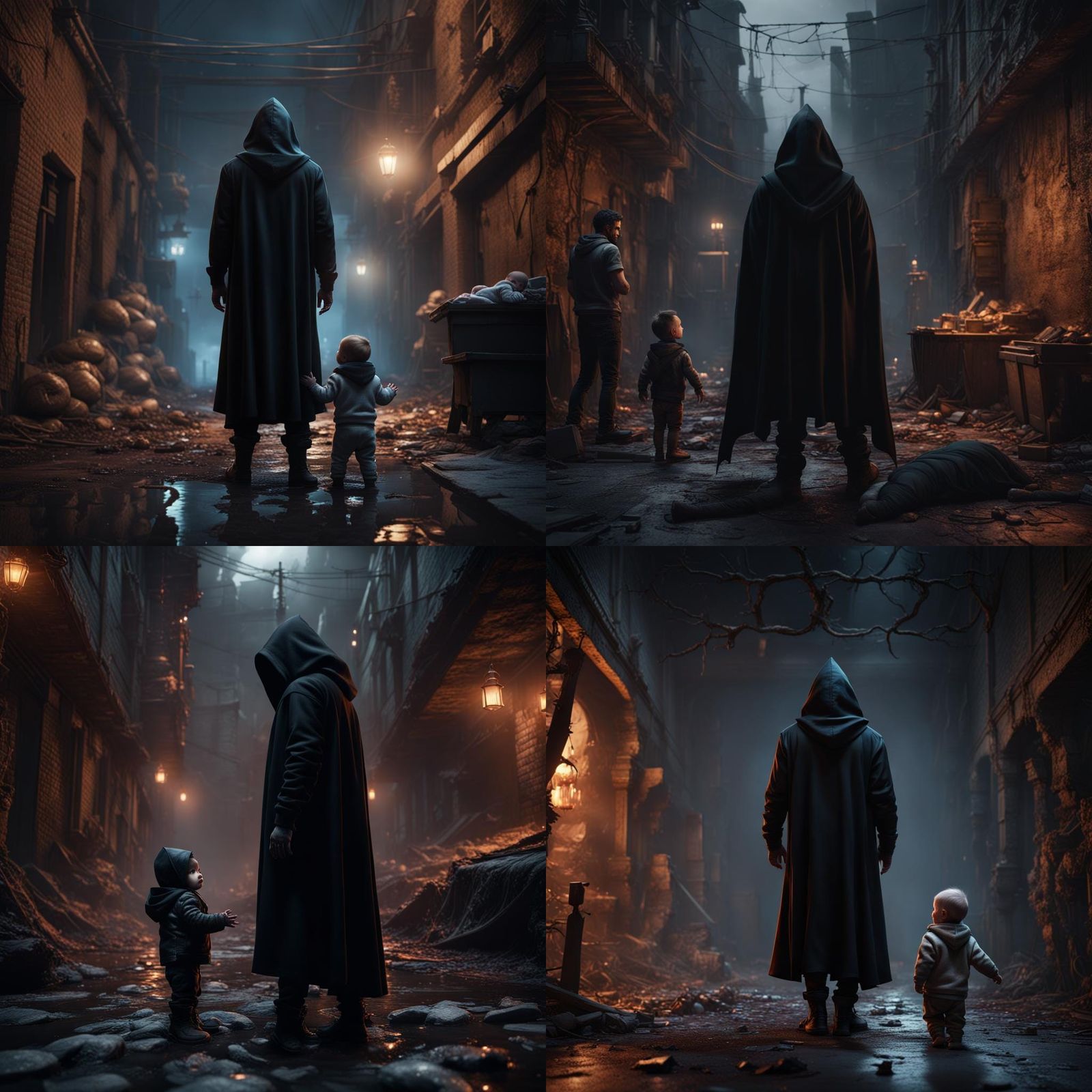 Ominous Figure in Alleyway: Matte Painting