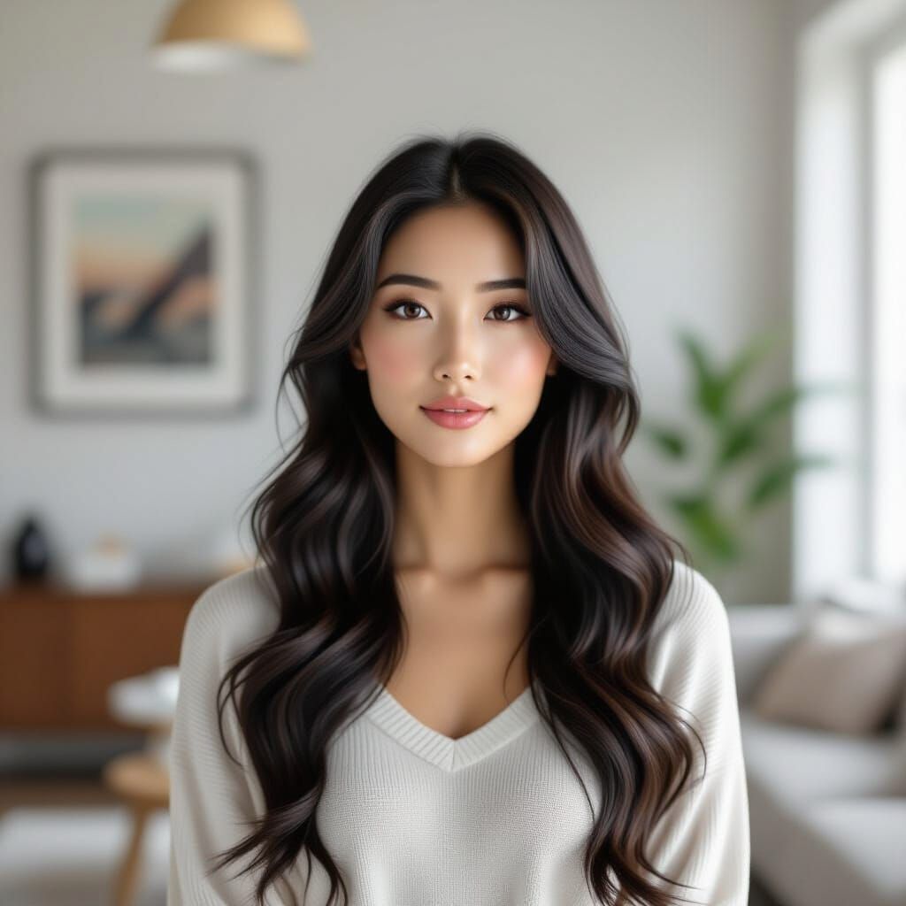 Photorealistic Asian Woman in Detailed Room