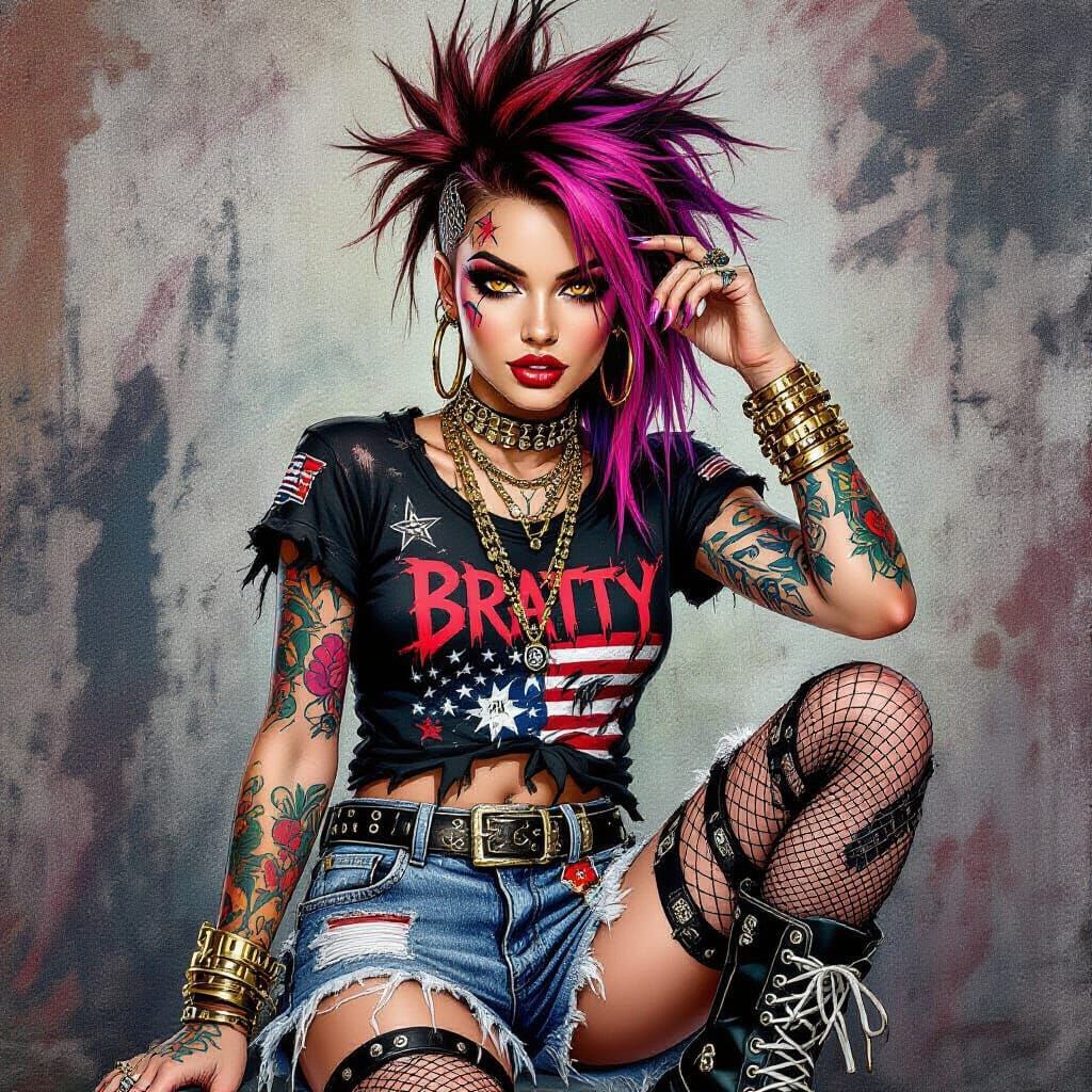 Punk Rock Goddess Pinup Model in Graffiti Style