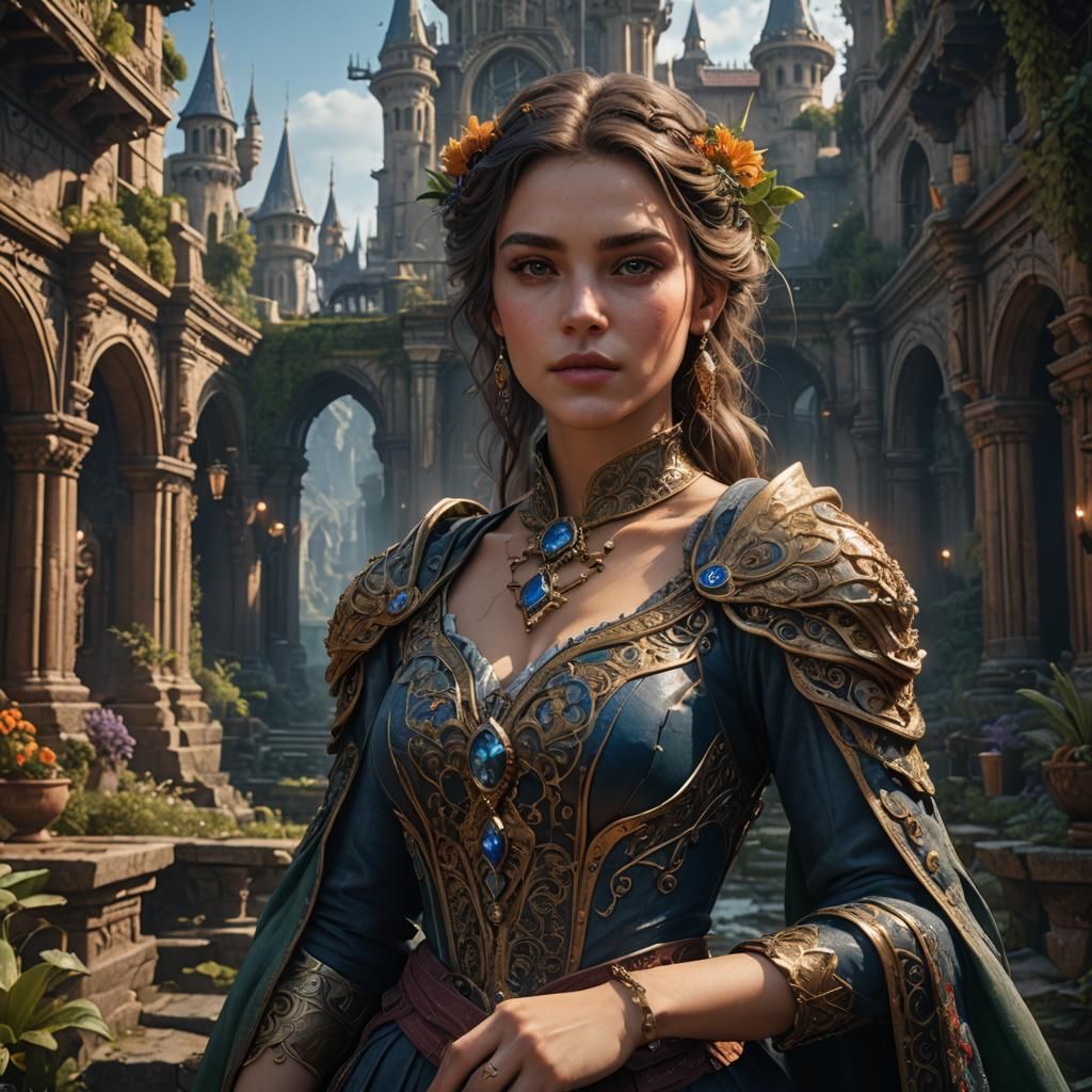 Beautiful Young Lady in Detailed Matte Painting