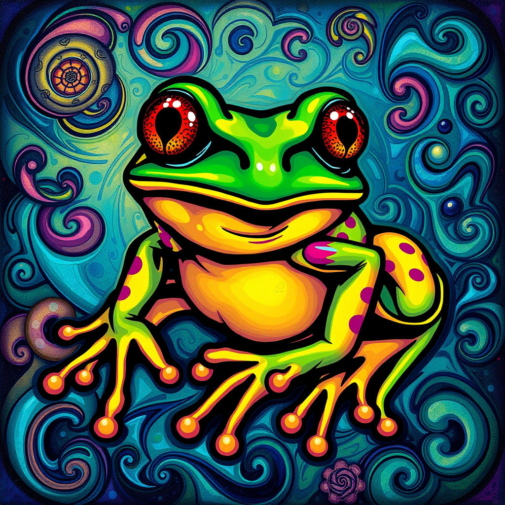 Psychedelic Frog in Surrealist Pop Art Style